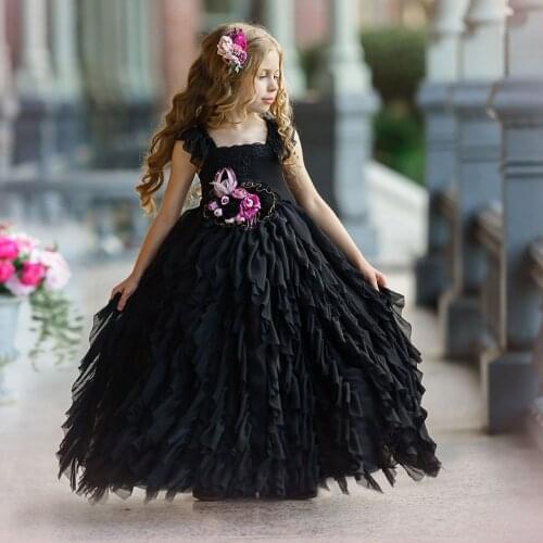 Black Flower Girl Dresses for Wedding Tiered Skirts Ruffles Girls Birthday Party Dress Prom Wear First Communion Gowns