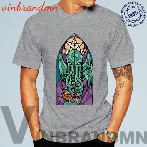 Cthulhu Mens T-shirt Anime Fantasy Cthulhus Church Printed T Shirt Cartoon Monster Graphic Cotton Geek Tee Gothic Manga Tshirt