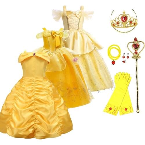 Kids Princess Dresses Girls Belle Party Costume Children Christmas Birthday Flower Clothes Beauty and the Beast Fancy Disguise