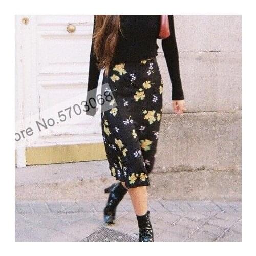 High Quality Floral Print Midi Length Mermaid Skirt With Elastic High Wast - Elfstyle Store New Style