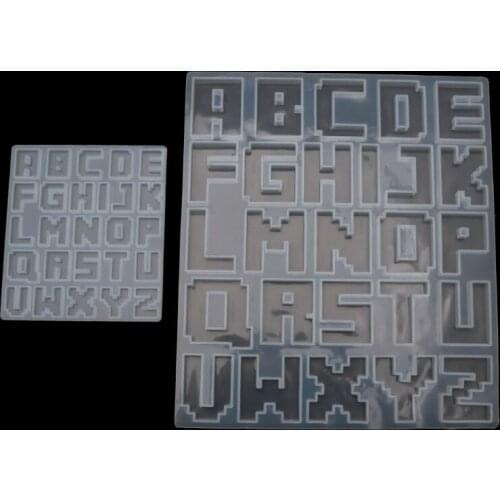 R2LE Pixel Letters Epoxy Resin Casting Mold Alphabet Keychain Pendant Alphabet UV Resin Silicone Mold Jewelry Making Tools