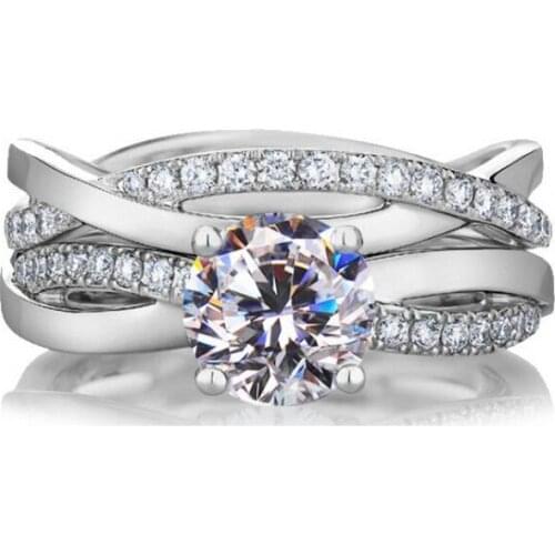 Classical Fashion Jewelry 925 Sterling Silver Couple Rings Round Cut White Topaz CZ Diamond Eternity Women Bridal Ring Set