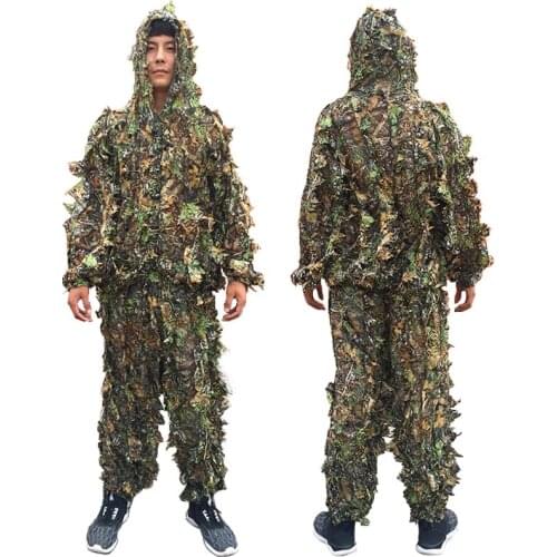 Camouflage Clothes Suit Kit Cloak Military 3D Leaf Camouflage Camo Jungle CS Training Pants Hooded Jacket Men Women Kids Outdoor