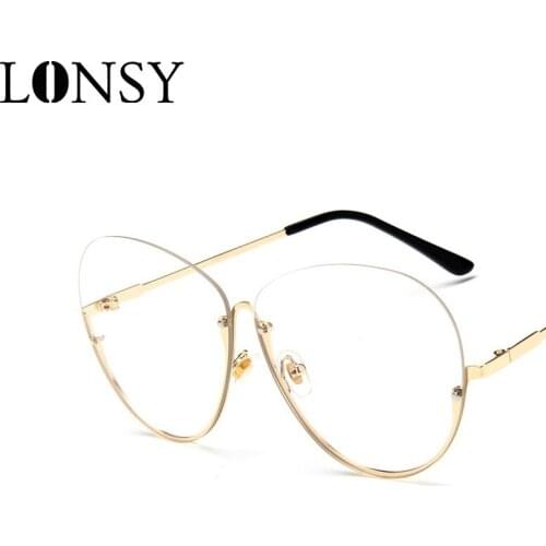 LONSY Fashion Oversized Metal Endless Glasses Frames Women Retro Eyeglasses Computer Glasses Transparent Optical Glasses