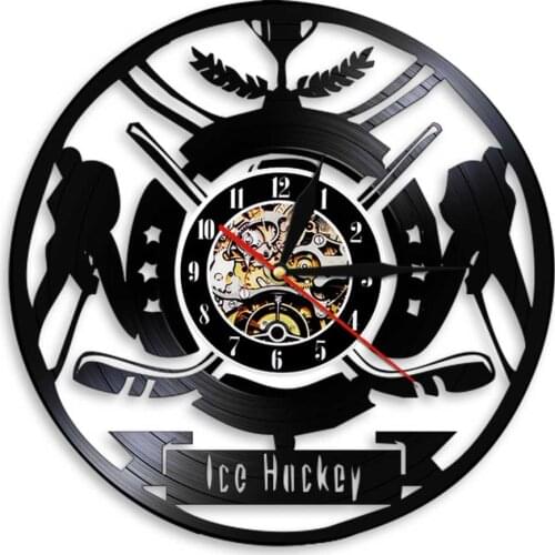 Ice Hockey Vinyl Record Wall Clock Lacrosse Players Modern Decorative Silent Watch Hockey Lovers Gift Room Decor Studio Sign