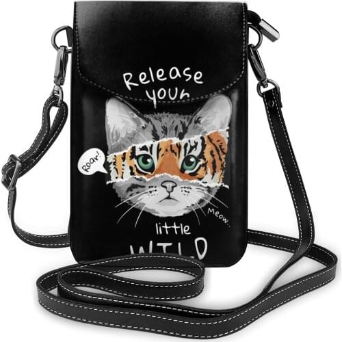 NOISYDESIGNS Fashion PU Leather Shoulder Bag Women Animal Pattern Mobile Phone Pouch Catty Print Female Small Messenger Purse