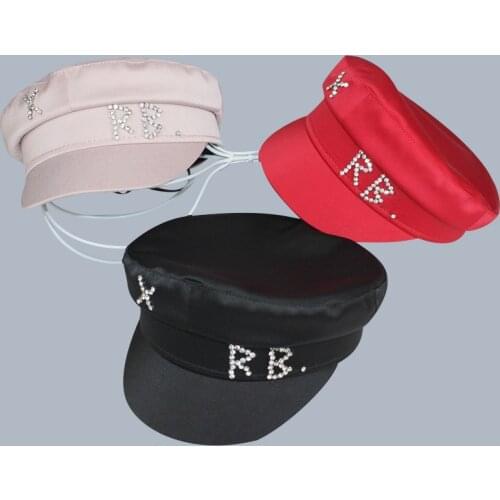 2021 New Satin Diamond Letter Newsboy Caps Women Flat Militray Caps Adjustable Women Beret Hats Gorras Gorra Mujer