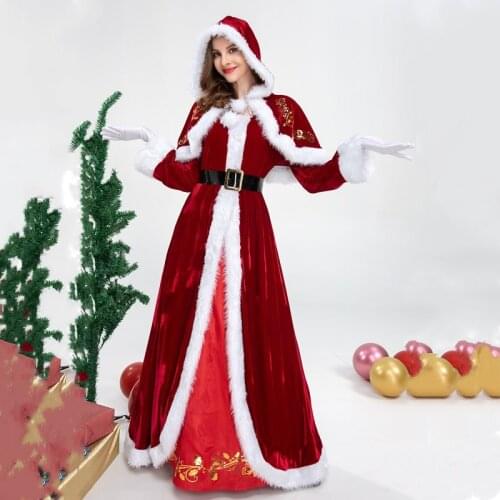 New Santa costume adult dress cosplay noble padded palace long-sleeved princess dress Christmas Halloween party high-end dress