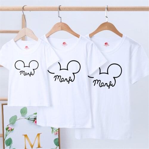 Disney Family Matching Clothes Mickey Mouse Print Kawaii Tshirt Dad Daughter Matching Outfits Family Look Tee Tops Dropship