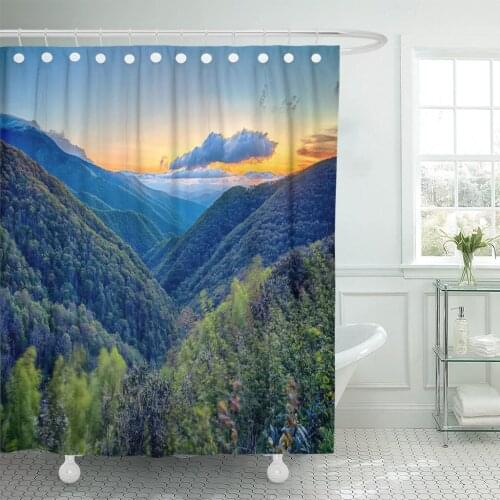 Orange Blue Ridge Parkway Summer Appalachian Mountains Sunset Red Shower Curtain Waterproof Polyester Fabric 72 x 72 Inches Set