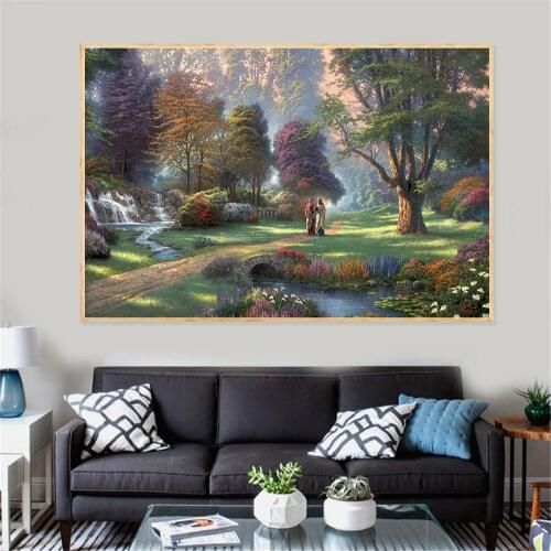 Autumn Forest Tree Road Park Abstract Oil Painting on Canvas Wall Art Pictures Bedroom Bathroom Living Room Decoation Cuadros