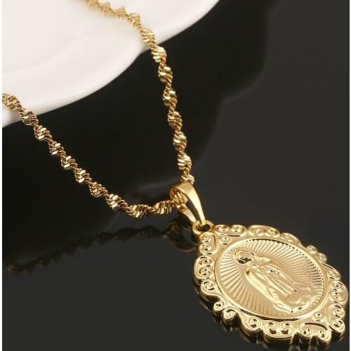 Gold Color Virgin Mary Pendant Necklace Religious Christianity Lucky Jewelry