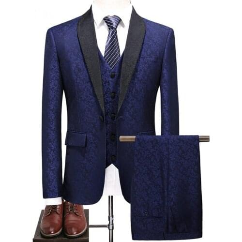 Drop Shipping 2019 Latest Business Men Suit 3 Piece Set Slim Fit Prom Wedding Groom Tuxedo Fashion Floral Wedding Mens Suits