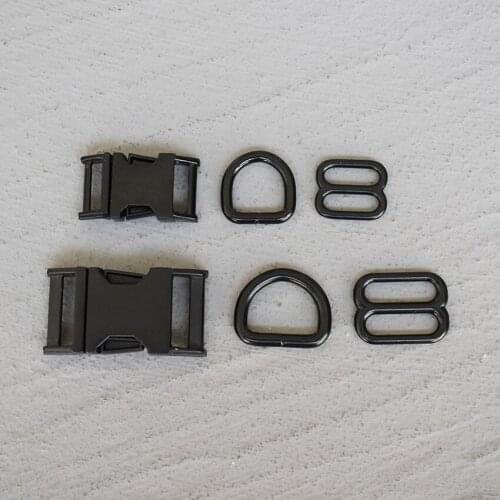 100 Sets 15/20/25mm Metal Black D Ring Belt Straps Slider Side Release Buckle Spring Hook For Dog Leash Collar Accessories