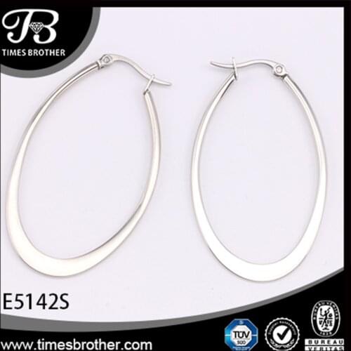316L Stainless Steel Silver Flat Oval Hoop Earrings, Shiny Polishing, Elegant Jewelry for Women, Factory Promotion