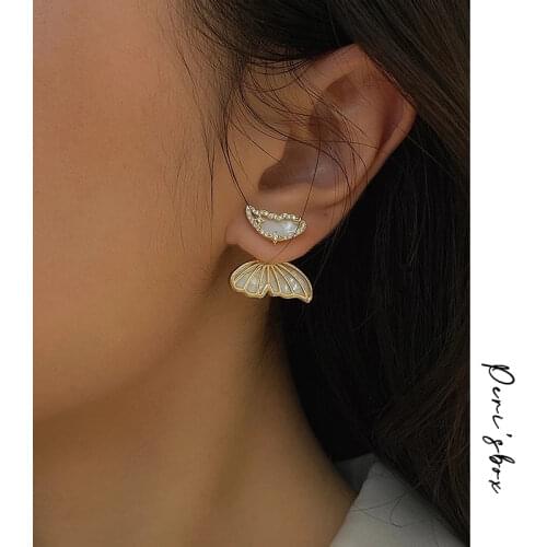 PerisBox Small Butterfly Ear Jackets Earrings Zircon Shell Ear Cuff Earrings Cute Trendy Unusual Wrap Earrings For Women Gifts