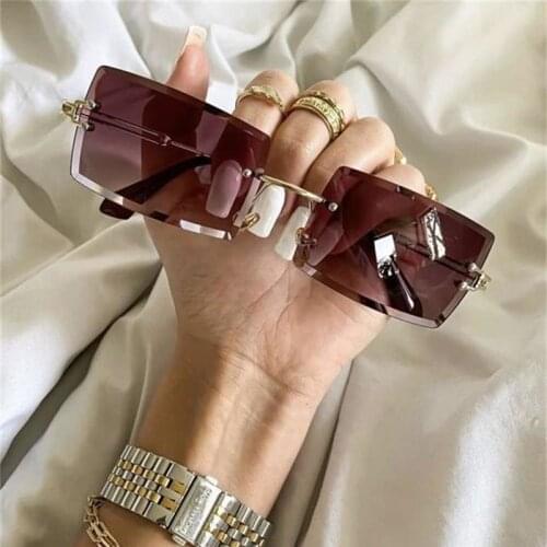 Womens Rectangle Sunglasses Vintage Shades Clear Lens Eyewears Gradient Rimless Square Sun Glasses Female Gafas 2020 vendors