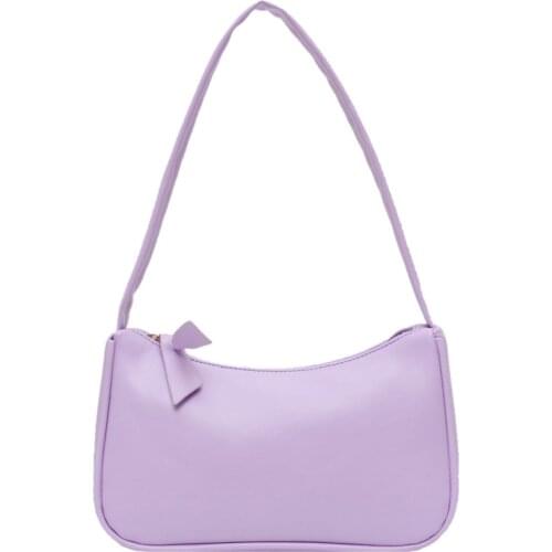 Long stick handbag retro simple underarm bag portable soft PU leather shoulder bag lady yellow solid color fashion design girl