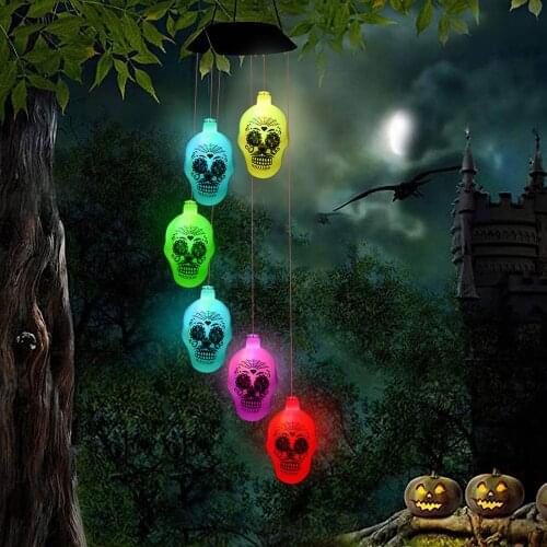 LED Solar Ghost Doll Wind Chime Outdoor Waterproof Courtyard Garden Decorative Chandelier Halloween Decorative Windchime Light