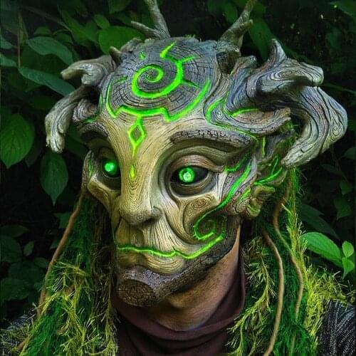 JOYLIVE Halloween Glowing Mask Forest Old Man Latex Mask Realistic Full Head Masks Headgear Masquerade Adult Cosplay Party Props