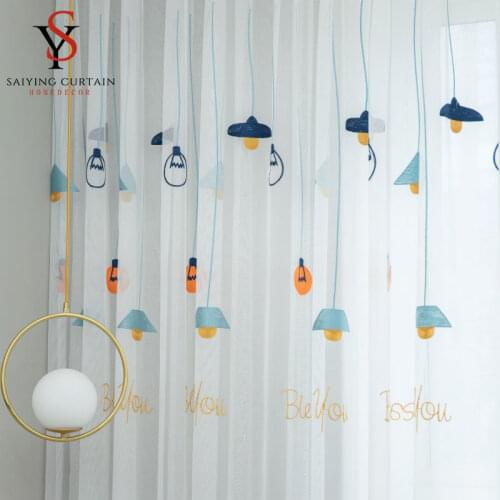 Nordic Style Tulle Window Curtain for Childrens Bedroom Chandelier Embroidered Sheer Voile Curtains for Living Room Yarn Drapes