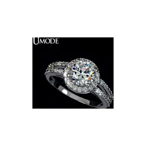 UMODE Wedding Rings White Gold Color Jewelry For Women 2 Carat AAA+ Cubic Zirconia 2 Bands Vintage Halo Engagement Rings UR0021