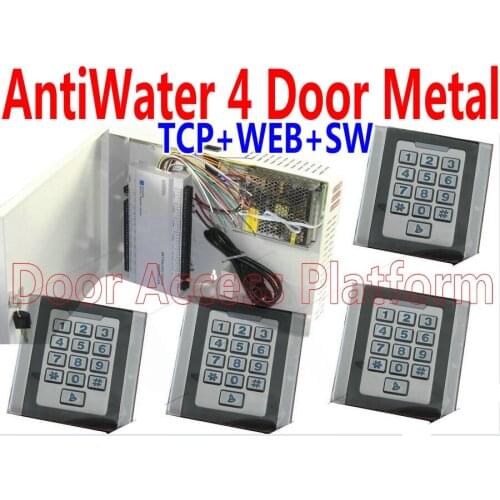 WaterProof 4 Door Web Access controller PCB Door access+4 Metal case Code+ ID Card reader Entry+Exit Control PC SW Keypad coder