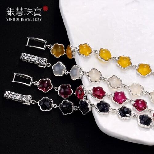 Ways Is The Plum Blossom Chalcedony Blue Sandst2018 Red Corundum Thai Silver Wholesale High-grade Ladies Bracelet
