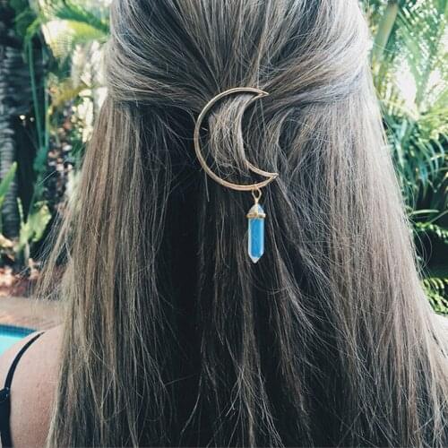 8 Colors Boho Moon Hair Clips Accessories Healing Crystal Barrette Hairpins Hippie Cute Fashion Jewelry Unique Christmas Gifts