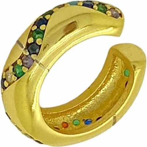 Colorful Zircon Stone 22 Sterling Gold Golden Yellow Plated Cartilage Women Earrings