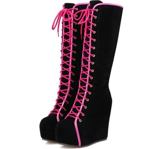 Dropshipping 2021 New Women Knee High Boots Wedges High Heels Casual Ladies Shoes Lolita Gothic Plus Size 41 42 43