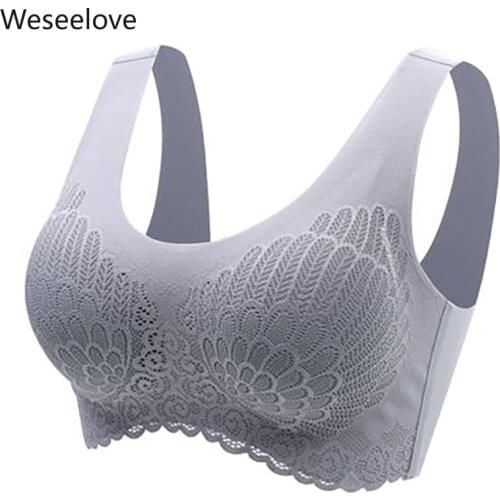 Weseelove Plus Size Bra for Women Latex Seamless Bra with Gathers Comfortable Bralette Push Up Brassiere Bra Vest Wireless BH C2