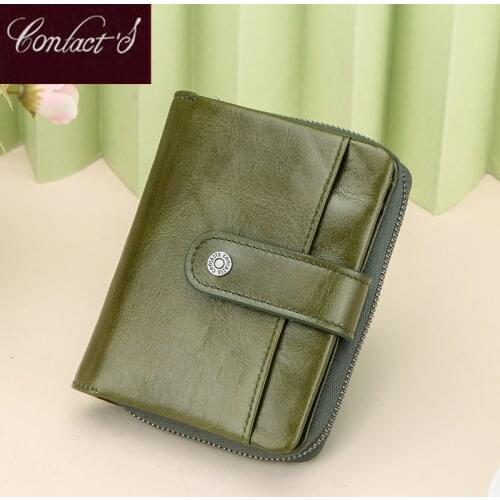 Genuine Leather Womens Wallet Green Purse Female Small Portomonee Rfid Wallet Lady Coin Purses For Girl Money Bag Cartera Mujer