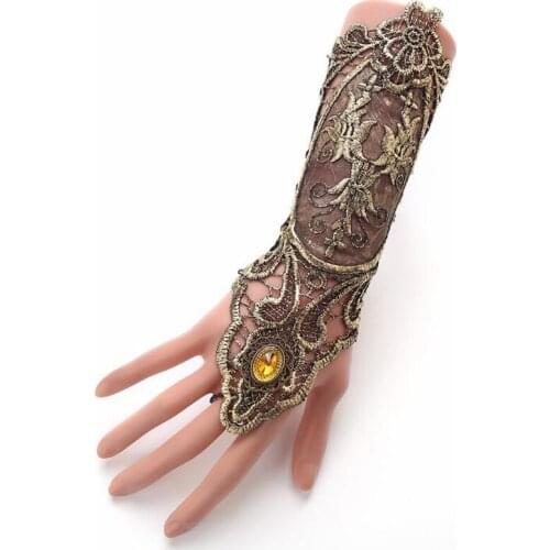 Women Bracelet Vintage Flapper Dress Gloves Hollowed Out Embroidered Lace Fingerless Bracelet Cross Lace Up