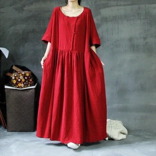 2020 Spring Autumn women loose casual cotton linen dress,plus size M-5XL Summer three quarter sleeve dress Vestidos travel dress