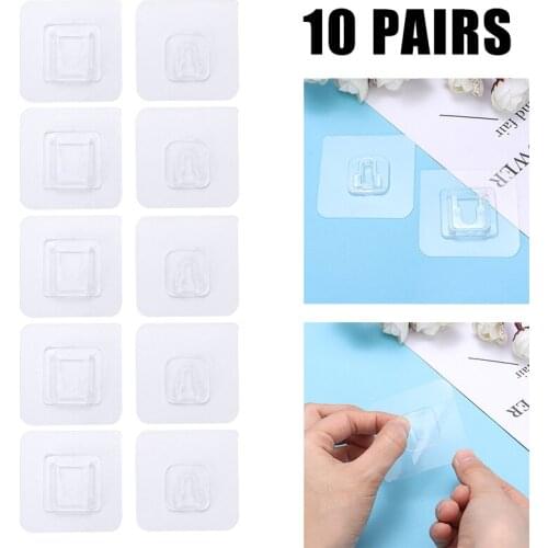 10 Pairs 60x60mm Double-sided Adhesive Hooks For Bathroom Kitchen Transparent Double Sided Adhesive Wall Hooks