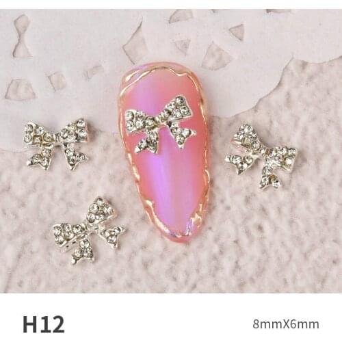 10pcs 3D Bow Glitter Nail Rhinestones Crystal Glass Stone Charm Pearl Bowknots Jewelry DIY UV Gel Manicure Nail Art Decorations