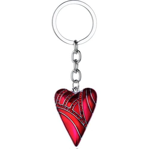 12PC/Lot Red Heart Charms Keychain Enamel Crystal Rhinestone Keyring Gift For Women Men Family Best Friend Key Chains Jewelry