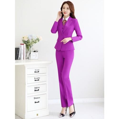 2021 Fashion Purple Colour Blazer Suit Women 3 Piece Set Jacket Pants Vest Waistcoat Office Lady Pant Suits Female Winter XXXL