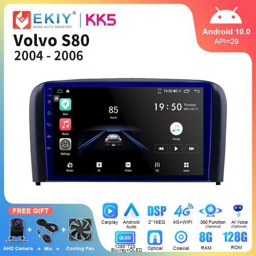 EKIY QLED Stereo Multimedia For Volvo S80 2004 2005 2006 Android 10 Car Radio Navigation GPS Autoradio Carpaly Head Unit Player