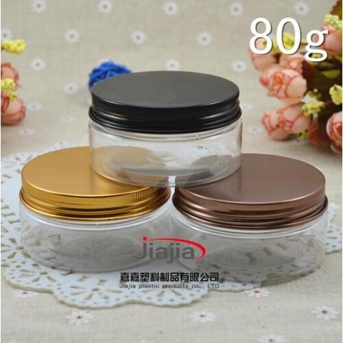 Free shipping: 80g clear PET Can with Gold/black/bronze aluminum Lid,Plastic Canning Jar Plastic Can Food Can 80ml container