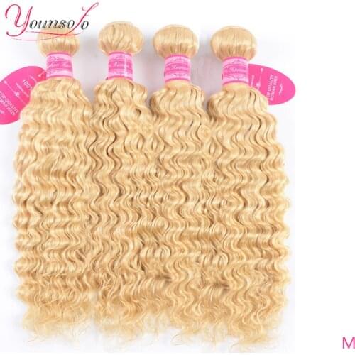 Younsolo 613 Blonde Bundles Brazilian Deep Wave Bundles Remy Human Hair Bundles 613 Blonde Hair Extension 4 Pcs Lot 8-28 Inches