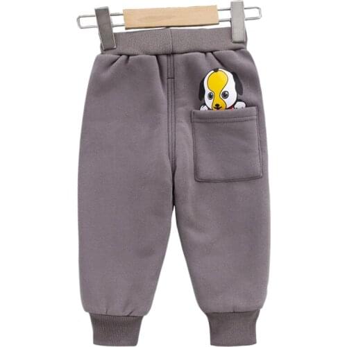 Autumn Winter Children Pants for Boys Girls 2021 Fashion New Thick Plush Cotton Warm Cartoon Sports Trousers Kids Baby Boy Pant