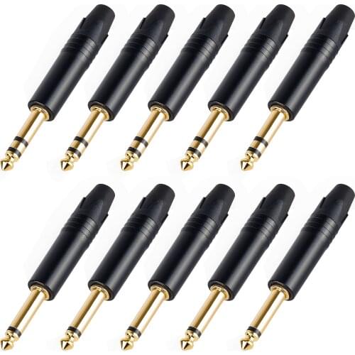 For Gold-plated plug Mono professional 2-pole 6.35mm 6.5mm stereo jack plug for Neutrik 6.35mm jack black