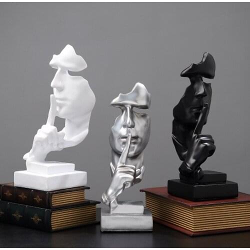 European Black White Silver Abstract Character Resin Statue Accessories Crafts 31cm Not Talking Abstract Sculpture Home Decor