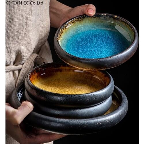 Creative Retro Ceramic Round Bowl Plate Japanese Home Furnishing 8-inch Sushi Salad Dessert Plate 6-inch Tableware Kitchenware