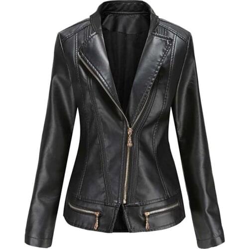 Autumn Winter Women Faux Leather Jacket Biker Red White Coat Turndown Collar Pu Motorcycle Jackets Loose Streetwear Outerwear