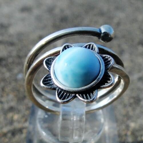 Petal Retro Style Sterling Silver Adjustable Ring Round 7mm Natural Lairmar Gemstone Jewelry S925 Lairmar Flower Ring