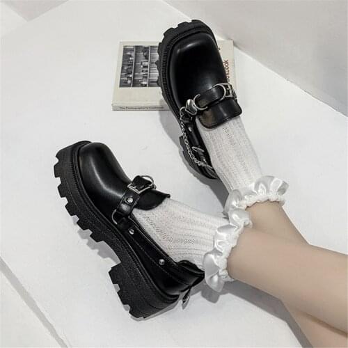 Hot Sale Chains Brand New Slip On Loafers Pumps Black Leisure Cool Gothic Style Lolita Cosplay Woman Shoes Footwear