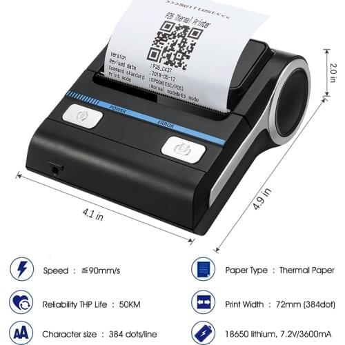 Milestone MHT-P8001 3 inch/80mm Thermal Receipt Printer Mini Protable Hand held Blooth Ticket Printer For Business Home Store